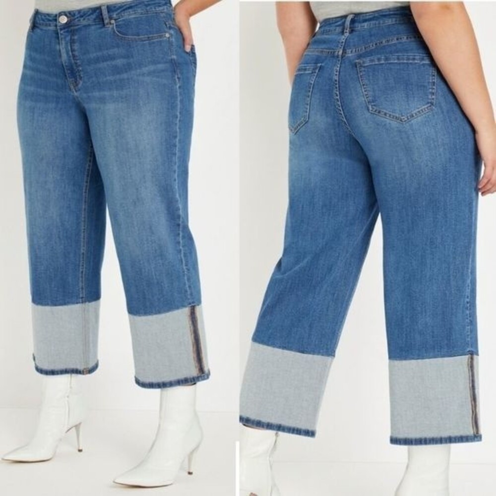 Eloqui Blue Blocked Hem Crop Jean Size 22 New With Tag